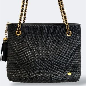 Bally Quilted Lambskin Leather Chain Tote Bag with Tassel - Vintage Luxury